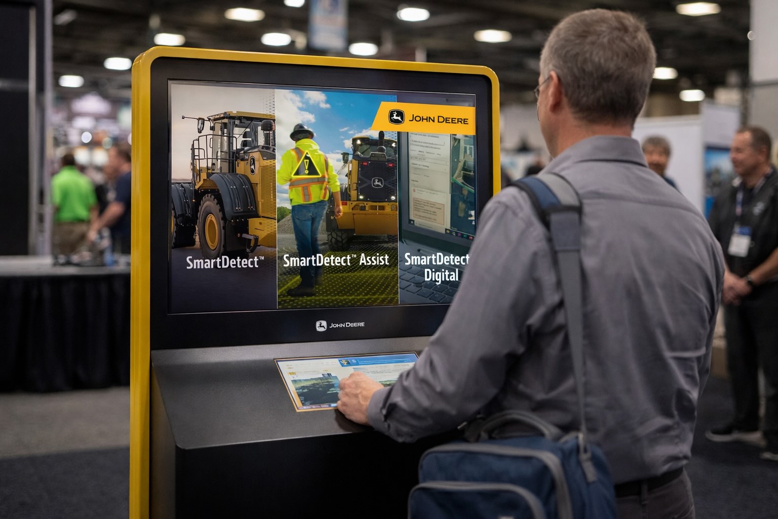 John Deere SmartDetect kiosk in use on the ConExpo trade show floor